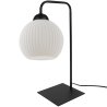 Lampa stołowa stojąca RIFFLE, czarna konstrukcja, biała szklana kula glamour, jedno źródło światła