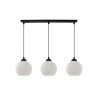 Lampa sufitowa wisząca RIFFLE, czarny potrójny żyrandol z białymi szklanymi kulami, styl glamour