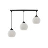 Lampa sufitowa wisząca RIFFLE, czarny potrójny żyrandol z białymi szklanymi kulami, styl glamour