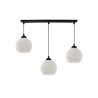 Lampa sufitowa wisząca RIFFLE, czarny potrójny żyrandol z białymi szklanymi kulami, styl glamour