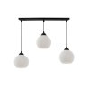 Lampa sufitowa wisząca RIFFLE, czarny potrójny żyrandol z białymi szklanymi kulami, styl glamour