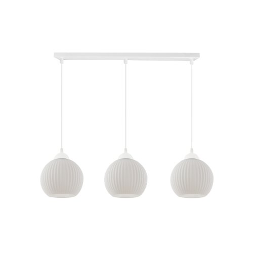 Lampa sufitowa żyrandol RIFFLE, potrójna, biała konstrukcja, szklane kule o ryflowanej powierzchni, 14cm