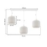 Lampa wisząca RIFFLE, sufitowa, potrójna, biała konstrukcja, szklane walce o ryflowanej powierzchni, 15cm