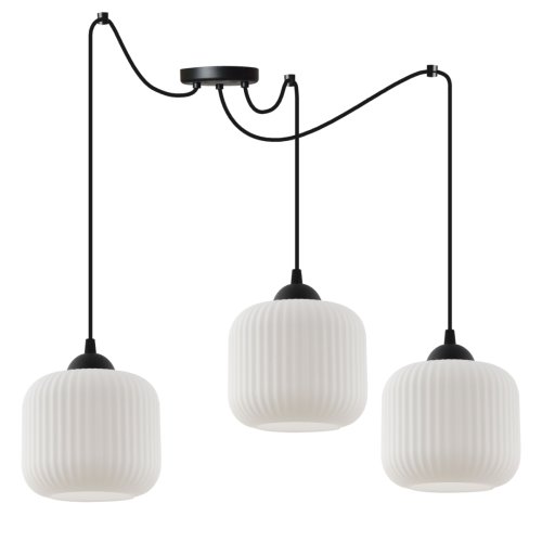 Lampa wisząca żyrandol RIFFLE, potrójny pająk w stylu loft z białymi kloszami ze szkła, nad stół i wyspę