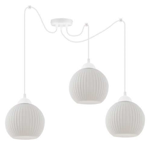 Lampa sufitowa żyrandol RIFFLE, potrójna, trzy białe kule w stylu nowoczesnym, do kuchni i salonu