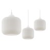 Lampa wisząca RIFFLE, sufitowa, biały klosz walec o ryflowanej strukturze, pająk do jadalni, salonu, kuchni