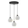 Lampa sufitowa wisząca RIFFLE, potrójna, czarna konstrukcja, białe szklane kule glamour, gwint E27