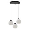 Lampa sufitowa wisząca RIFFLE, potrójna, czarna konstrukcja, białe szklane kule glamour, gwint E27