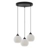 Lampa sufitowa wisząca RIFFLE, potrójna, czarna konstrukcja, białe szklane kule glamour, gwint E27