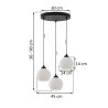 Lampa sufitowa wisząca RIFFLE, potrójna, czarna konstrukcja, białe szklane kule glamour, gwint E27