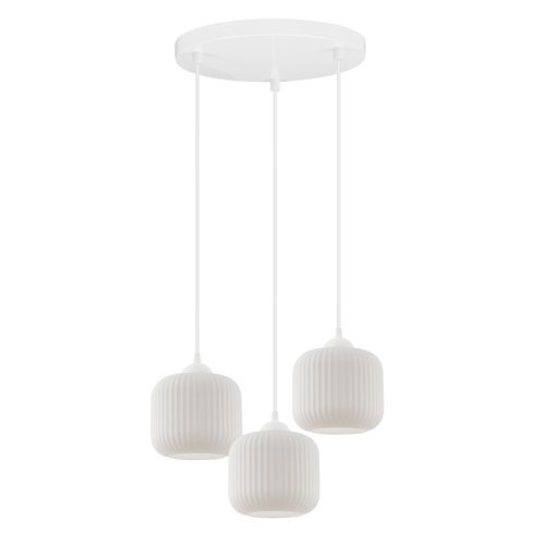 Lampa wisząca RIFFLE, sufitowa, potrójna, białe szklane walce o ryflowanej strukturze, nowoczesne