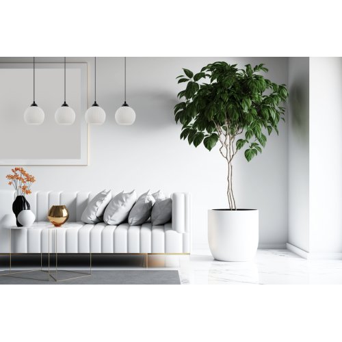 Lampa sufitowa wisząca RIFFLE, czarna konstrukcja, białe szklane kule 14cm, na 4 żarówki