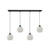 Lampa sufitowa wisząca RIFFLE, czarna konstrukcja, białe szklane kule 14cm, na 4 żarówki