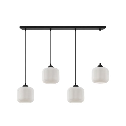 Lampa wisząca żyrandol RIFFLE, 4 źródła światła, białe ryflowane klosze w kształcie walca, nad stół i wyspę