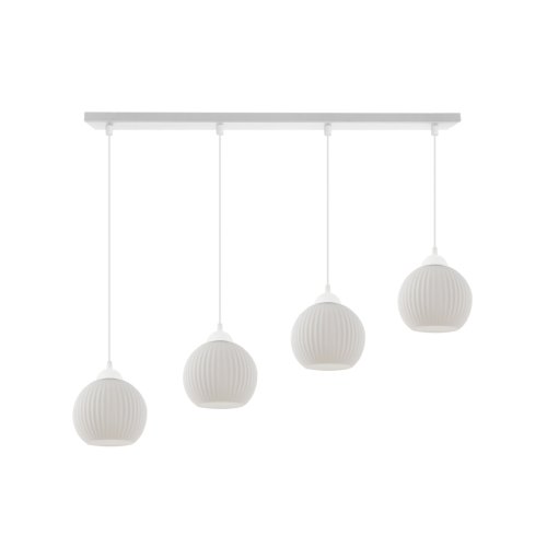 Lampa sufitowa żyrandol RIFFLE, biała konstrukcja, szklane kule, do salonu i jadalni, nad stół, E27