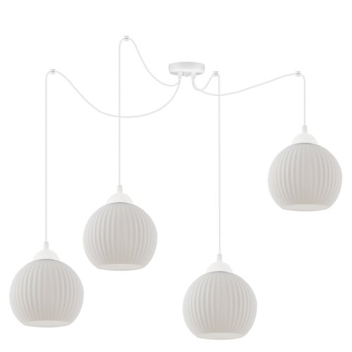 Lampa sufitowa żyrandol typu pająk RIFFLE, kolor biały, szklane kuliste klosze, 14cm średnicy