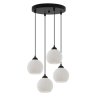 Lampa sufitowa wisząca RIFFLE, czarna konstrukcja, białe szklane kule 14cm, na 4 żarówki