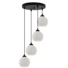 Lampa sufitowa wisząca RIFFLE, czarna konstrukcja, białe szklane kule 14cm, na 4 żarówki