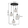 Lampa sufitowa wisząca RIFFLE, czarna konstrukcja, białe szklane kule 14cm, na 4 żarówki