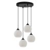 Lampa sufitowa wisząca RIFFLE, czarna konstrukcja, białe szklane kule 14cm, na 4 żarówki