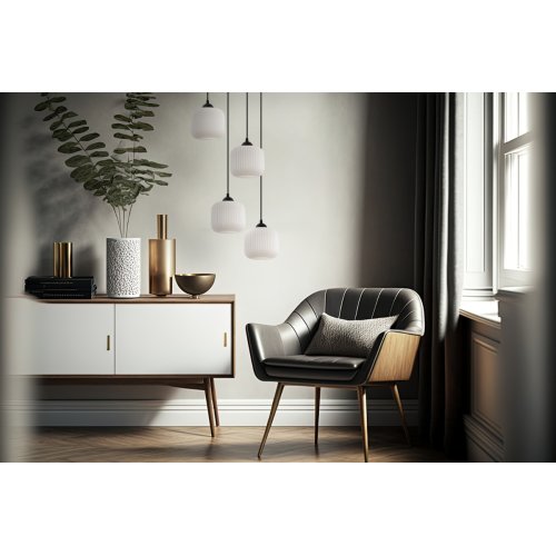 Lampa wisząca żyrandol RIFFLE, czarna konstrukcja, 4 źródła światła, szklane ryflowane walce, E27