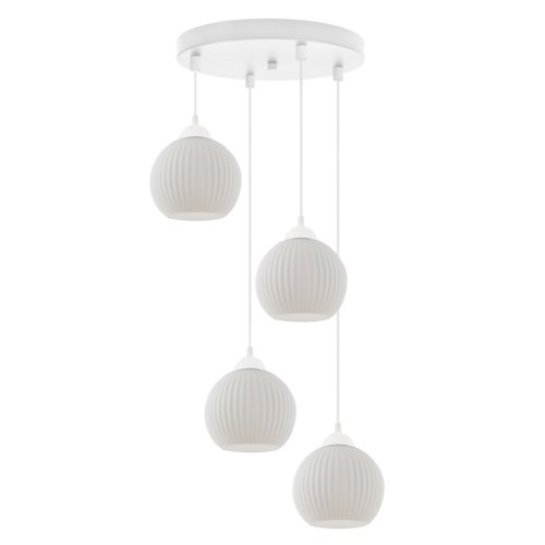 Lampa sufitowa żyrandol RIFFLE, kolor biały, listwa z czterema szklanymi kulami w stylu glamour