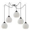 Lampa sufitowa wisząca typu pająk RIFFLE, styl loftowy, 5 białych szklanych kul o średnicy 14cm