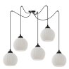 Lampa sufitowa wisząca typu pająk RIFFLE, styl loftowy, 5 białych szklanych kul o średnicy 14cm