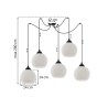 Lampa sufitowa wisząca typu pająk RIFFLE, styl loftowy, 5 białych szklanych kul o średnicy 14cm