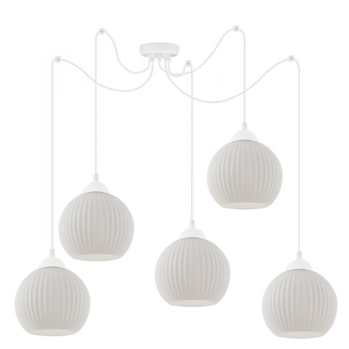 Lampa sufitowa żyrandol RIFFLE, kolor biały, szklane kule glamour, do jadalni, salonu, pokoju