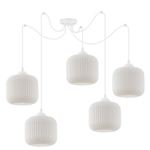 Lampa wisząca RIFFLE, sufitowa, biały pająk w stylu loft, szklany walec, do salonu, jadalni, sypialni