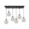Lampa sufitowa wisząca RIFFLE, sześć białych kloszy na czarnej listwie, styl glamour, nad stół i wyspę