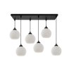 Lampa sufitowa wisząca RIFFLE, sześć białych kloszy na czarnej listwie, styl glamour, nad stół i wyspę