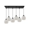 Lampa sufitowa wisząca RIFFLE, sześć białych kloszy na czarnej listwie, styl glamour, nad stół i wyspę