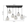 Lampa sufitowa wisząca RIFFLE, sześć białych kloszy na czarnej listwie, styl glamour, nad stół i wyspę