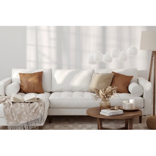 Lampa sufitowa wisząca RIFFLE, kolor biały, szklane ryflowane kule w stylu nowoczesnym, E27