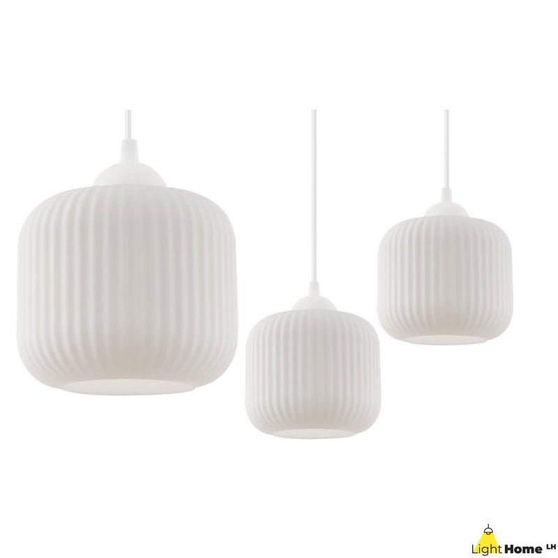 Lampa wisząca żyrandol RIFFLE, biała konstrukcja, 6 źródeł światła, szklane walce, nad stół i wyspę