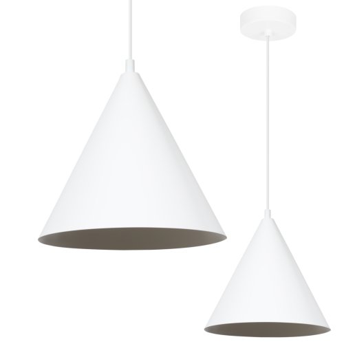 Lampa wisząca żyrandol biały SOHO, pojedyncza, styl nowoczesny, duży stożek do kuchni, salonu