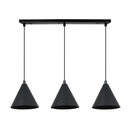 Lampa sufitowa wisząca SOHO, czarny potrójny żyrandol z kloszami w kształcie stożków, styl loft
