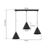 Lampa sufitowa wisząca SOHO, czarny potrójny żyrandol z kloszami w kształcie stożków, styl loft