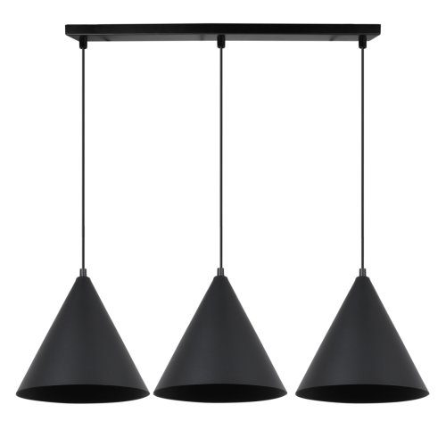Lampa wisząca żyrandol SOHO, czarna konstrukcja, trzy metalowe stożki w stylu nowoczesnym, E27