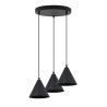 Lampa sufitowa wisząca SOHO, czarna konstrukcja, trzy klosze w kształcie stożków, do kuchni, jadalni
