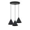 Lampa sufitowa wisząca SOHO, czarna konstrukcja, trzy klosze w kształcie stożków, do kuchni, jadalni