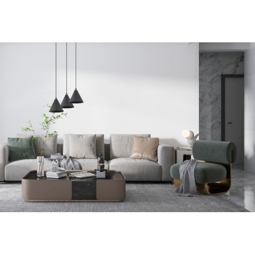 Lampa sufitowa wisząca SOHO, czarna konstrukcja, trzy klosze w kształcie stożków, do kuchni, jadalni