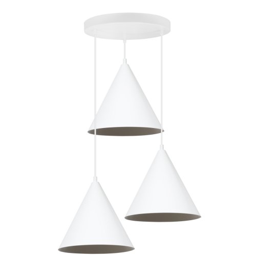 Lampa wisząca żyrandol SOHO, styl nowoczesny, białe klosze w kształcie stożków, nad stół i wyspę