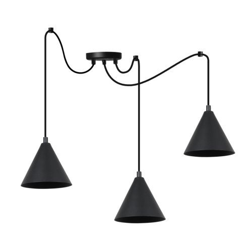Lampa sufitowa wisząca typu pająk SOHO, styl loft, czarne klosze w kształcie stożków, 3 źródła