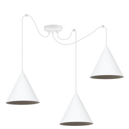 Lampa wisząca żyrandol pająk SOHO, potrójna, styl nowoczesny, białe stożki, do kuchni i salonu