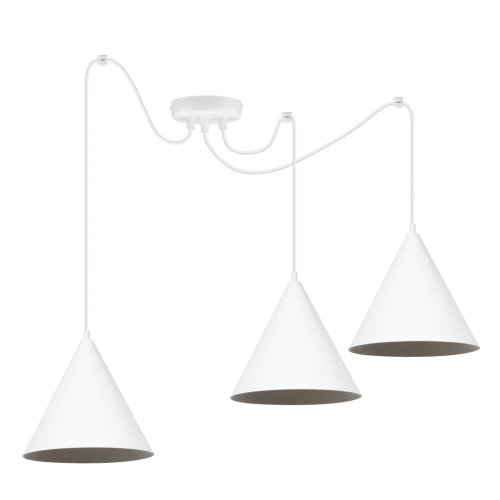 Lampa wisząca żyrandol pająk SOHO, potrójna, styl nowoczesny, białe stożki, do kuchni i salonu