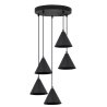 Lampa wisząca żyrandol SOHO, czarna okrągła listwa z pięcioma stożkami 14cm, do kuchni, łazienki
