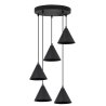 Lampa wisząca żyrandol SOHO, czarna okrągła listwa z pięcioma stożkami 14cm, do kuchni, łazienki